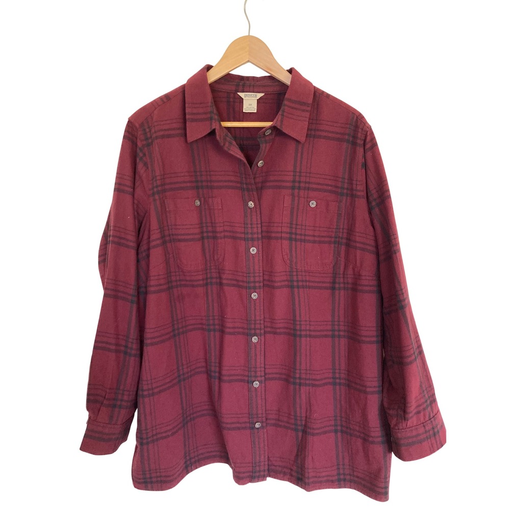 Duluth Trading Co Womens 2X Burgundy Plaid Free Swingin Flannel Shirt 74760